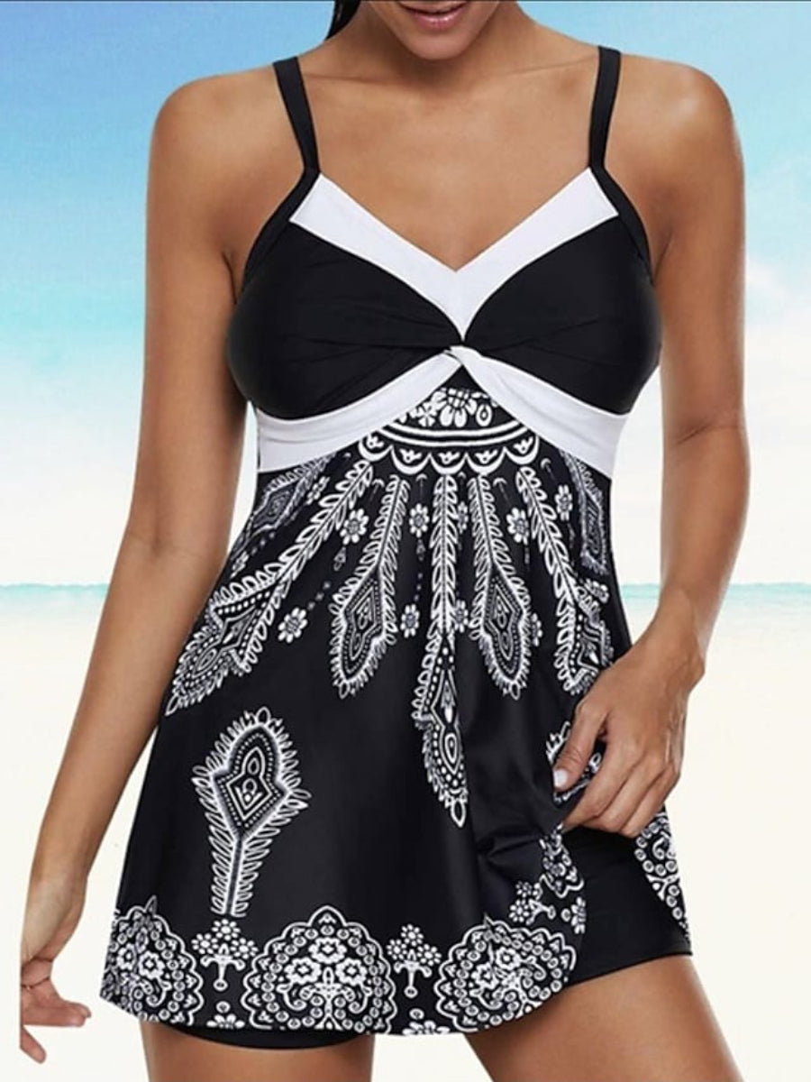 Women's Swimwear Open Back Print Floral Colorblock Plus Size Two Piece Swimsuit