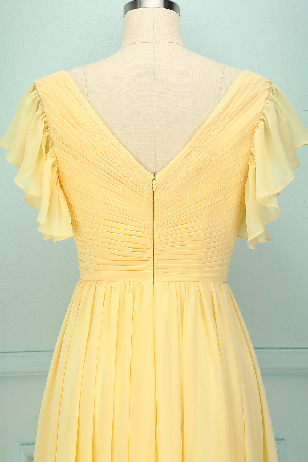 Yellow V-neck Long Bridesmaid Dress