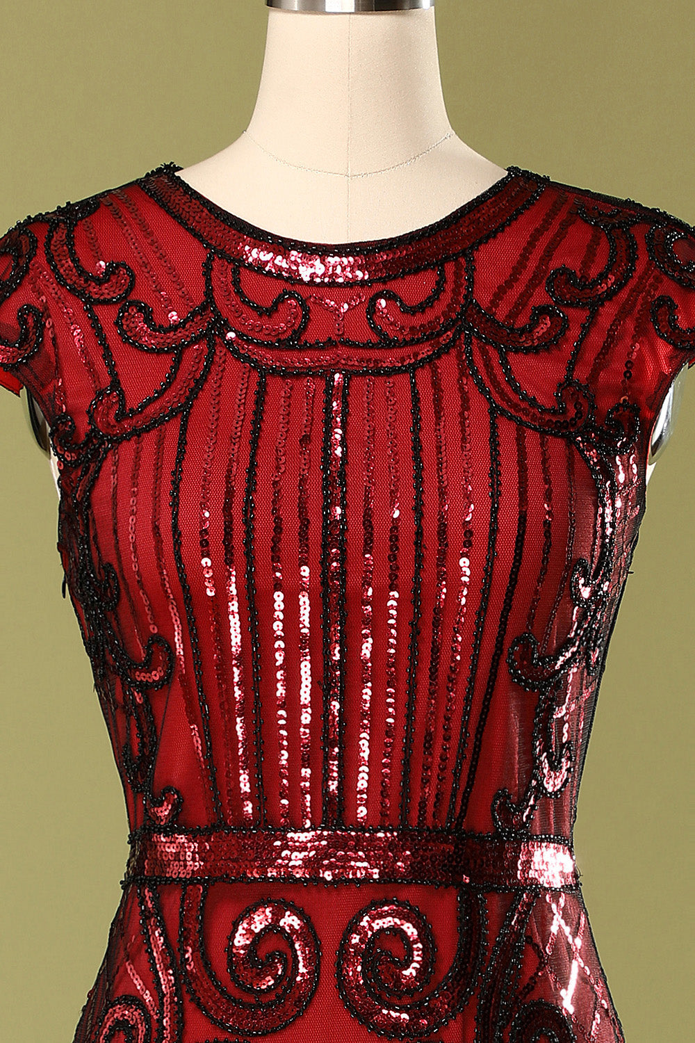 1920s Burgundy Sequins Flapper Dress