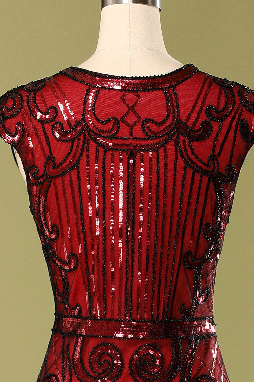 1920s Burgundy Sequins Flapper Dress