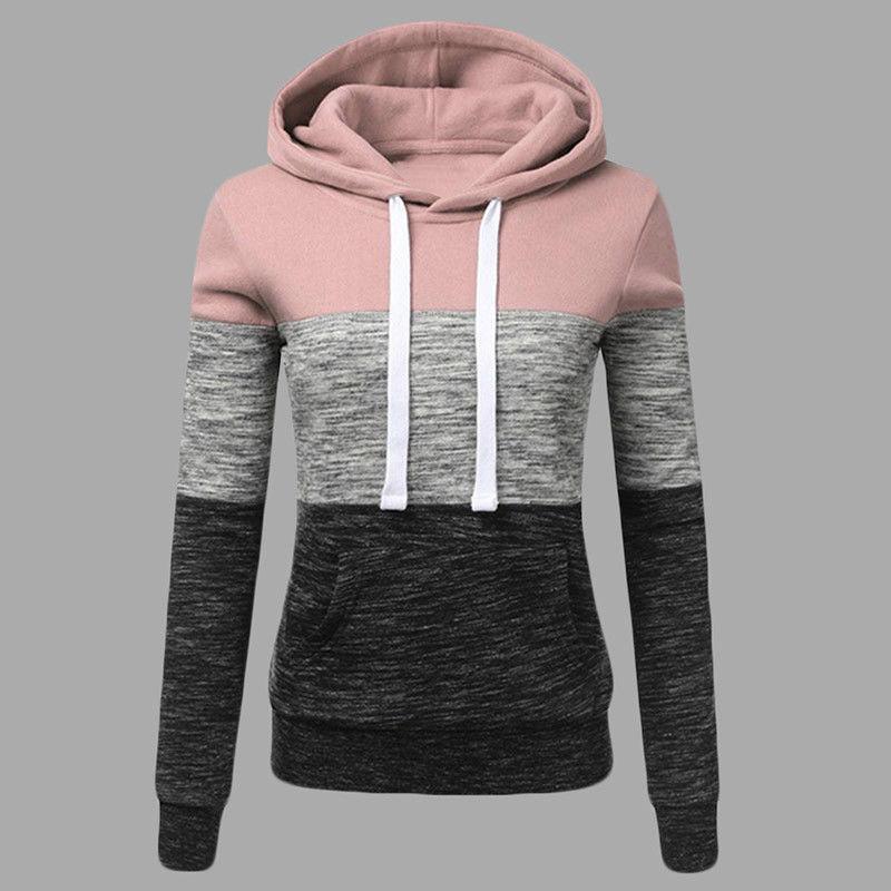 Women's Sports Hoodie Color Patchwork Long Sleeve Pullover Hoodie