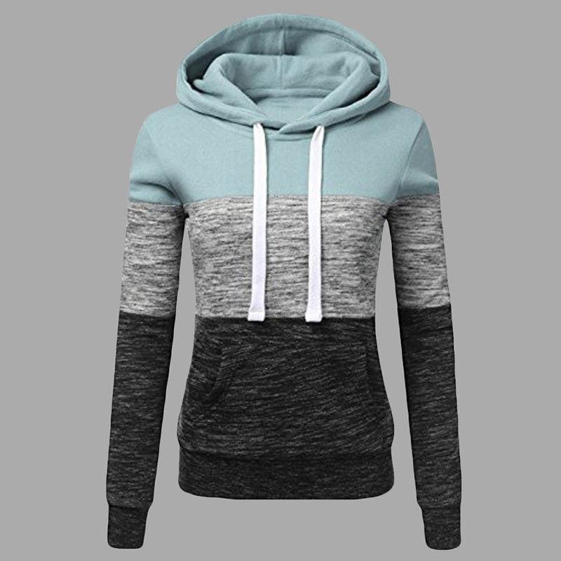 Women's Sports Hoodie Color Patchwork Long Sleeve Pullover Hoodie