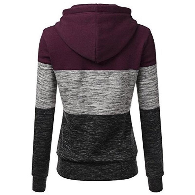 Women's Sports Hoodie Color Patchwork Long Sleeve Pullover Hoodie