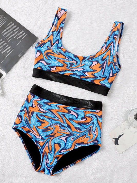 Women's Swimsuit Sports Style High Waist Bikini Two Piece Set