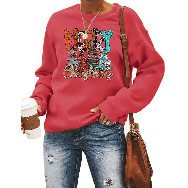 Women's Tops Round Neck Long Sleeve Printed Pullover Christmas Sweatshirt