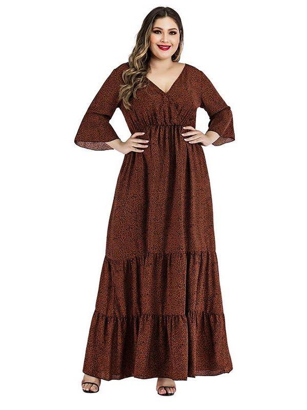 Women's V Neck Long Sleeve Dress