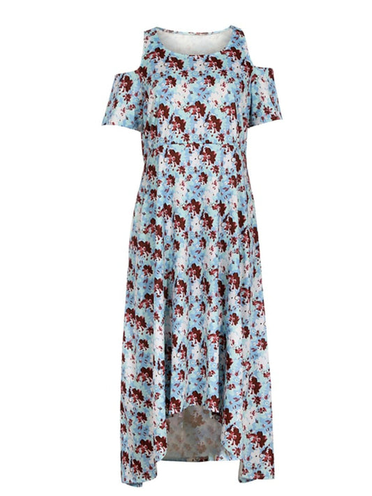 Women's Swing Dress Floral Round Neck Off The Shoulder Short Sleeve Maxi Dress