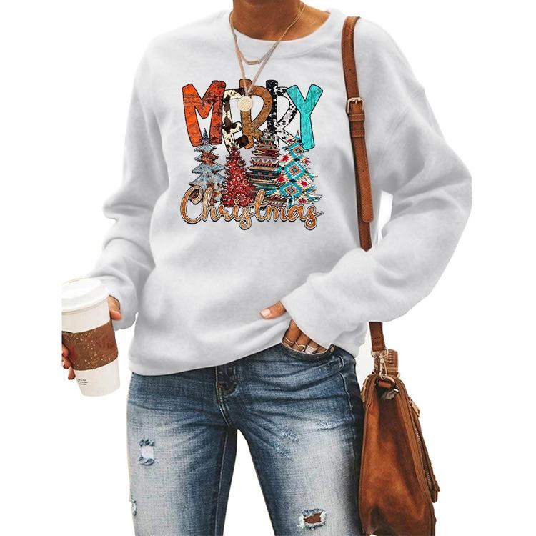 Women's Tops Round Neck Long Sleeve Printed Pullover Christmas Sweatshirt