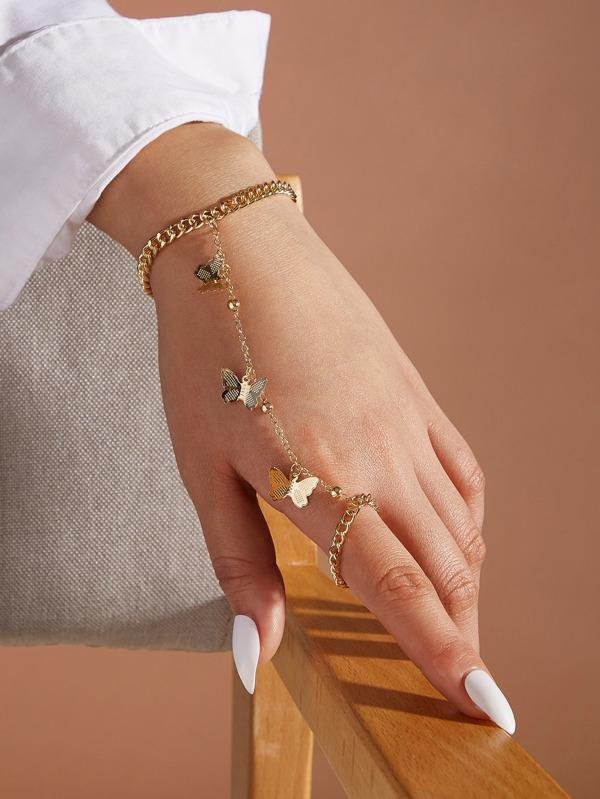 1pc Butterfly Charm Finger Ring Chain Bracelet - INS | Online Fashion Free Shipping Clothing, Dresses, Tops, Shoes