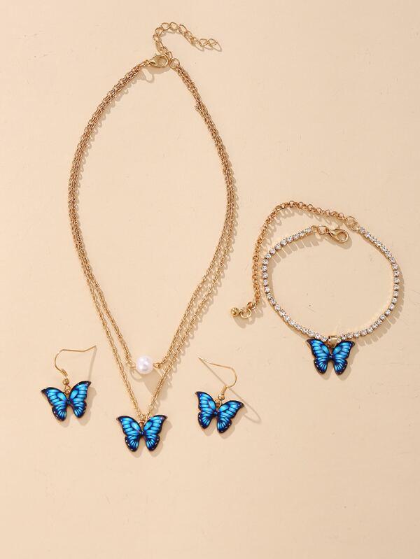 1pc Butterfly Charm Necklace & 1pair Earrings & 1pc Anklet - INS | Online Fashion Free Shipping Clothing, Dresses, Tops, Shoes