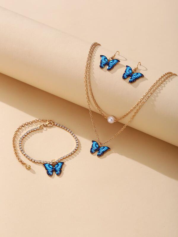 1pc Butterfly Charm Necklace & 1pair Earrings & 1pc Anklet - INS | Online Fashion Free Shipping Clothing, Dresses, Tops, Shoes