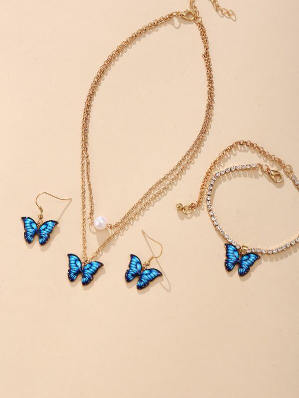 1pc Butterfly Charm Necklace & 1pair Earrings & 1pc Anklet - INS | Online Fashion Free Shipping Clothing, Dresses, Tops, Shoes