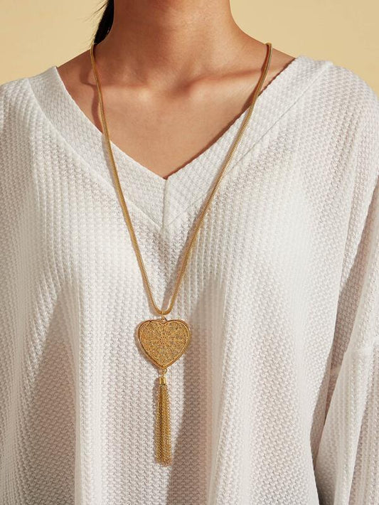 1pc Heart & Tassel Charm Necklace - INS | Online Fashion Free Shipping Clothing, Dresses, Tops, Shoes