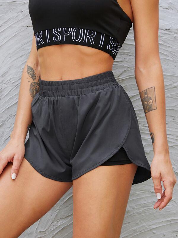 2 In 1 Tulip Hem Athletic Shorts - INS | Online Fashion Free Shipping Clothing, Dresses, Tops, Shoes