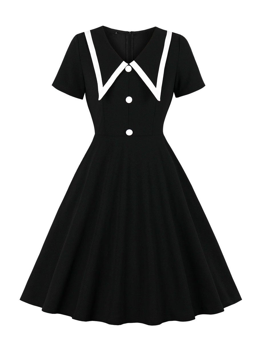 1940s Dress Stitched Single-breasted V-neck dress