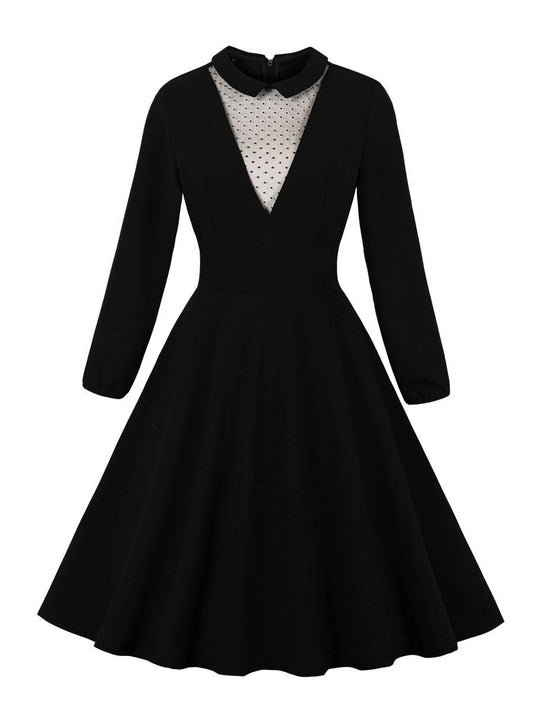 1940s Dress Long Sleeve Stitching A-line Dress