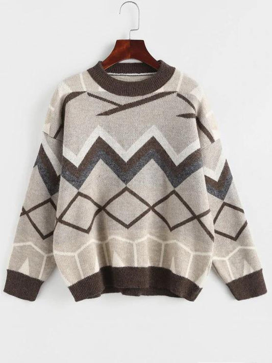 Zig Zag Geo Drop Shoulder Jumper Sweater