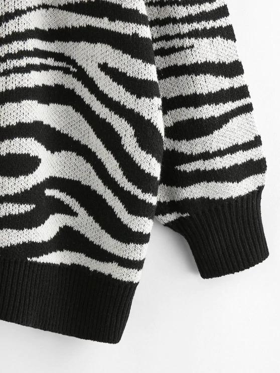 Zebra Print Drop Shoulder Loose Cardigan