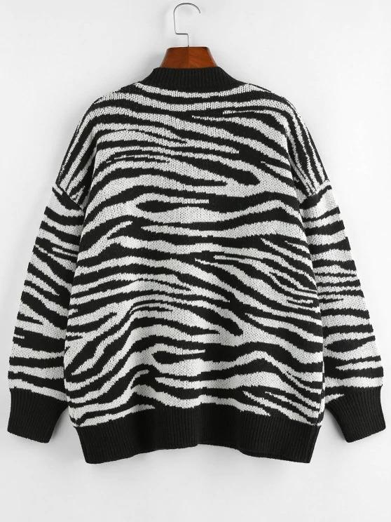 Zebra Print Drop Shoulder Loose Cardigan