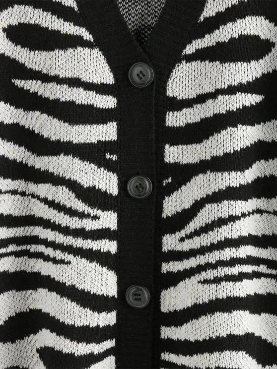 Zebra Print Drop Shoulder Loose Cardigan