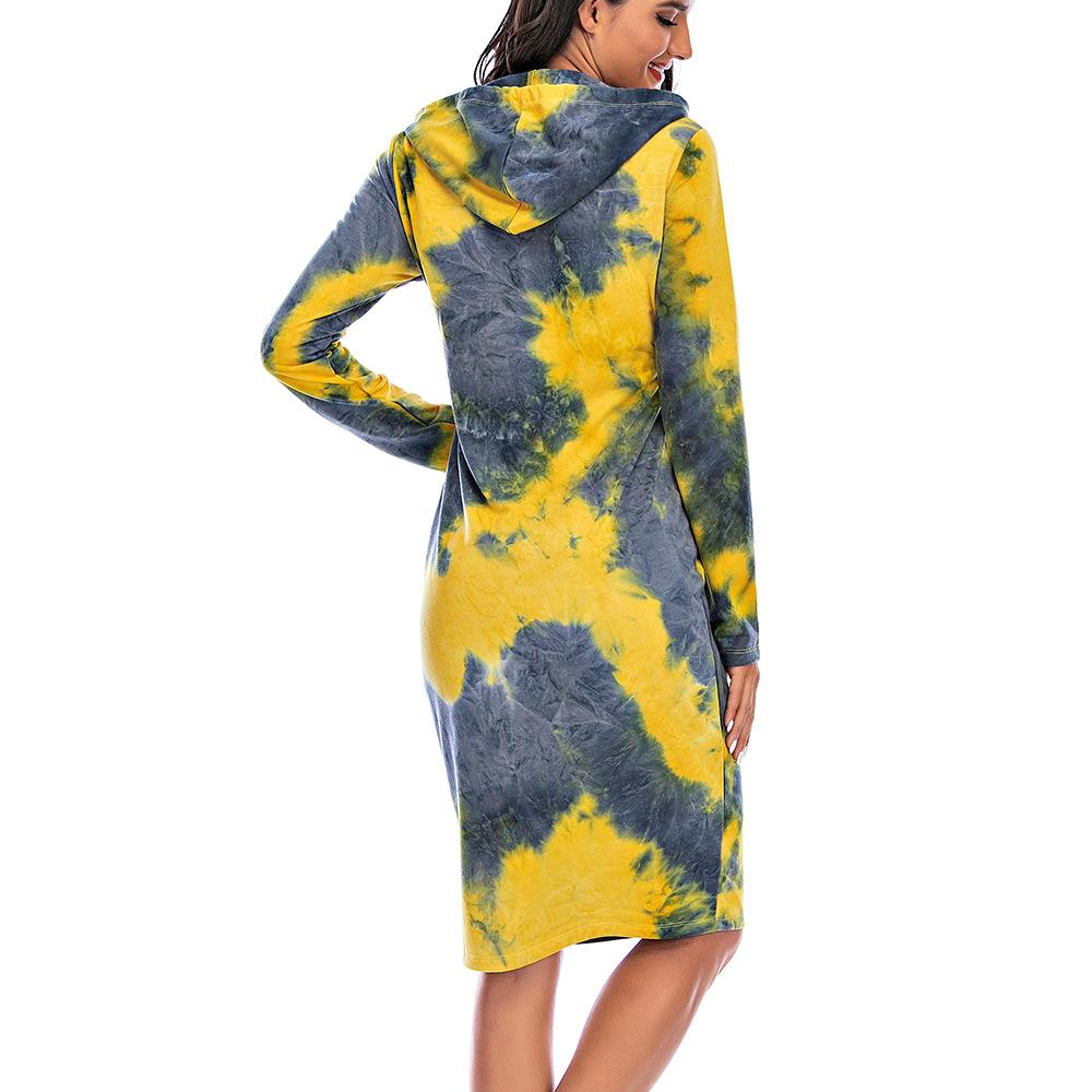 Women's Tie Dye Dress Long Sleeve Drawstring Midi Pencil Dress