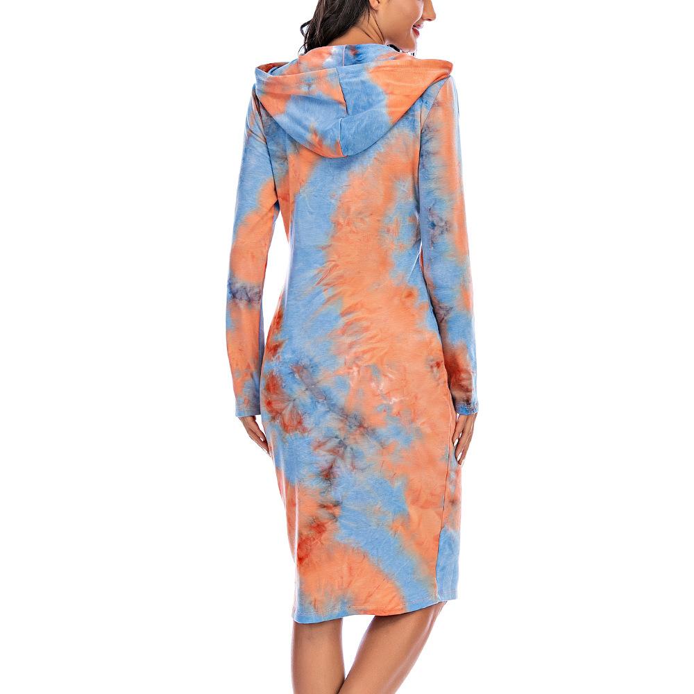 Women's Tie Dye Dress Long Sleeve Drawstring Midi Pencil Dress