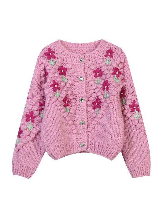 Women's Sweater Coats Floral Embroidery Long Sleeve Loose Knitted Cardigans