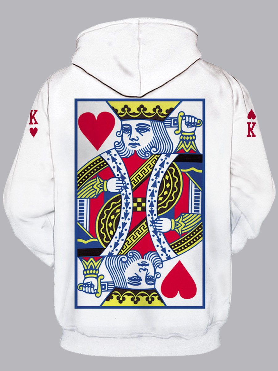 Women's Stylish 3D Poker Print Loose Hoodie