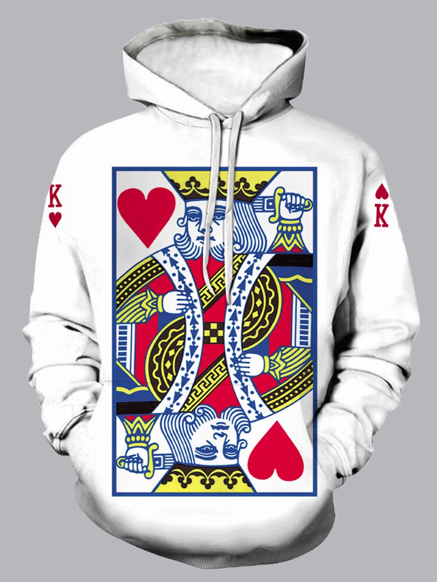 Women's Stylish 3D Poker Print Loose Hoodie