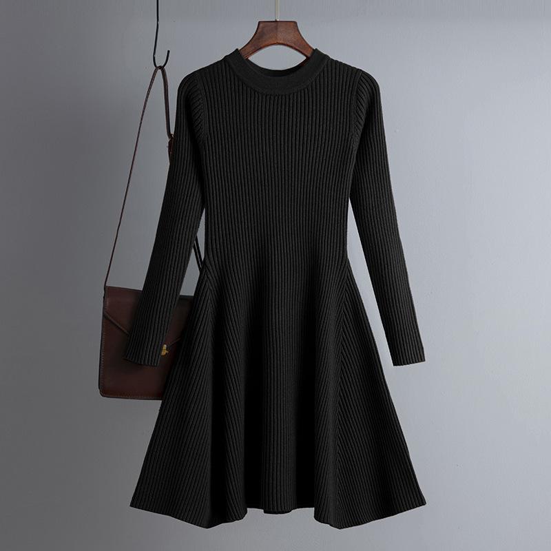 Women's Sweater Dress Knitted Long Sleeve Solid Color Slim A Line Dresses