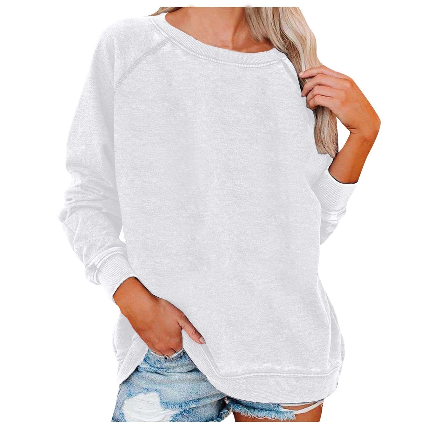 Women's Top Solid Color Raglan Sleeves Crew Neck Pullover Hoodie