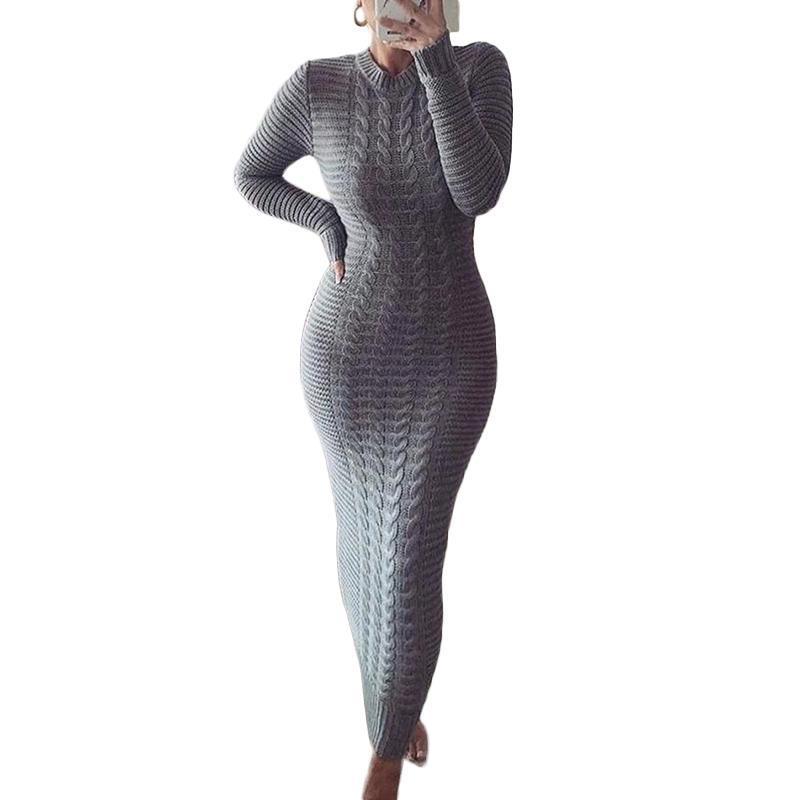 Women's Sweater Dress Long Sleeves Cable Knit Party Bodycon Dress