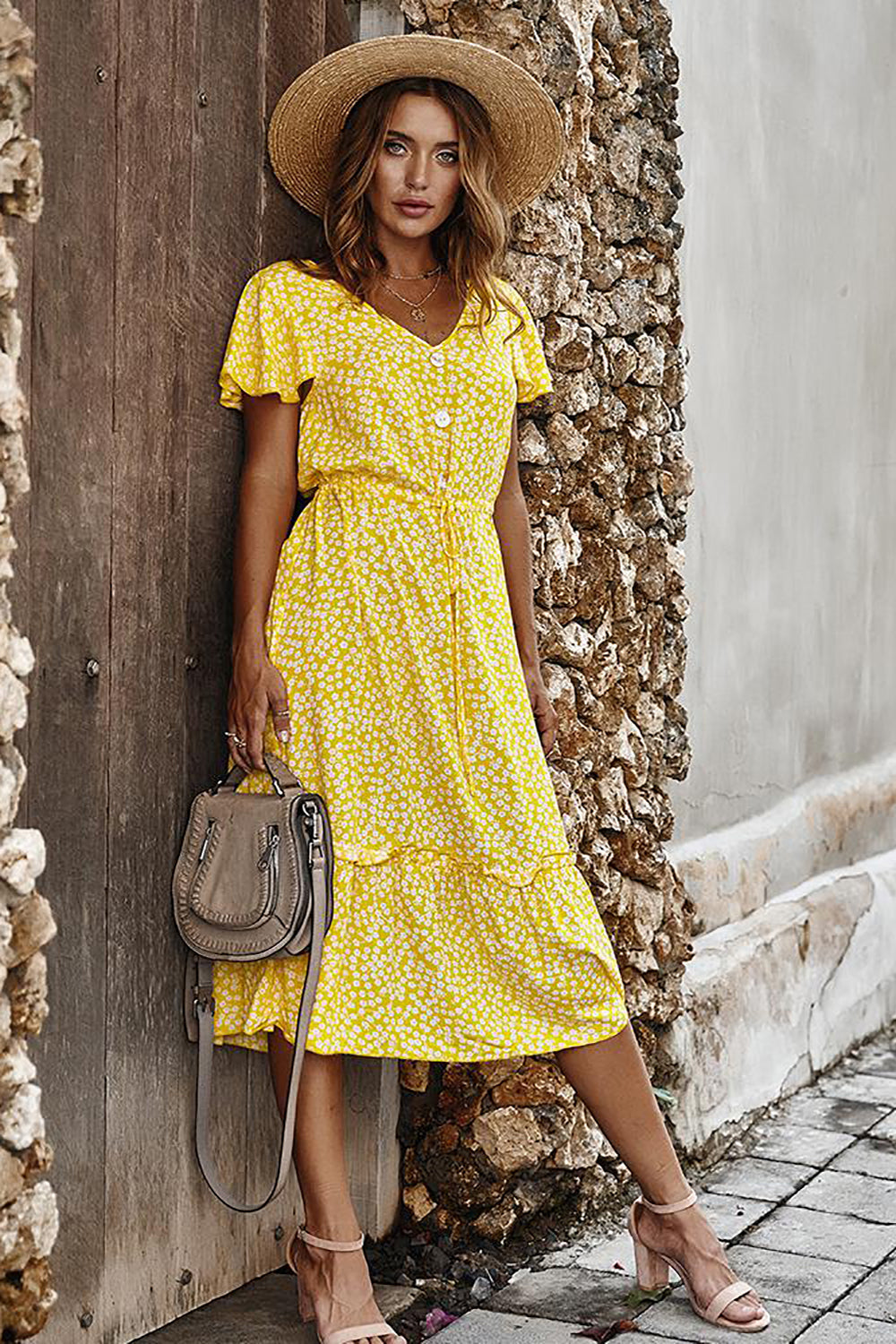 Yellow Floral Boho Summer Dress