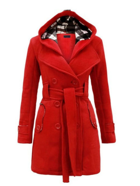 Women's Winter Coats Vintage Solid Color Belt Double-breasted Long Coats