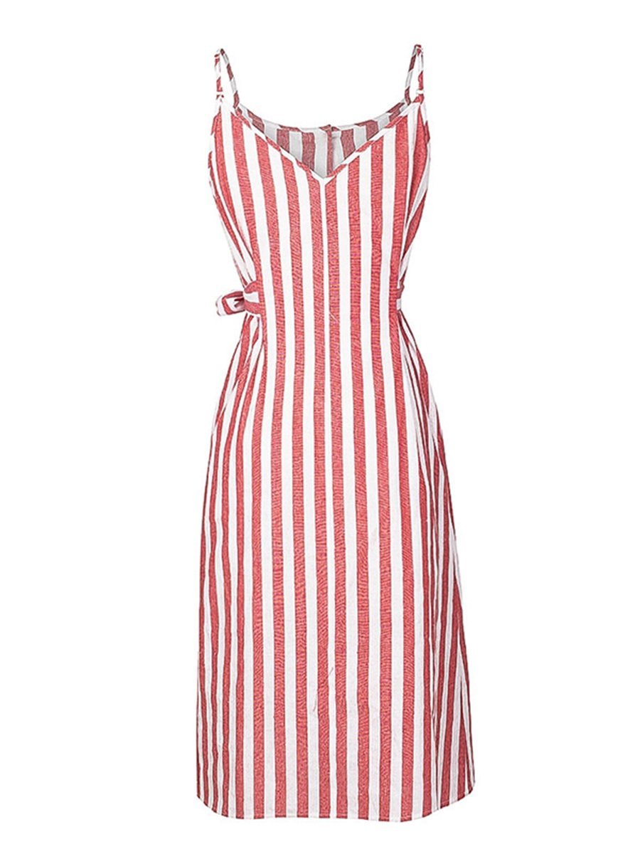 Womens Slip Dress Elegant Stripe Spaghetti Strap Dress