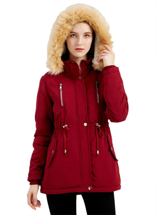 Women's Winter Jacket Fur Hood Detachable Fleece Lined Warm Overcoats