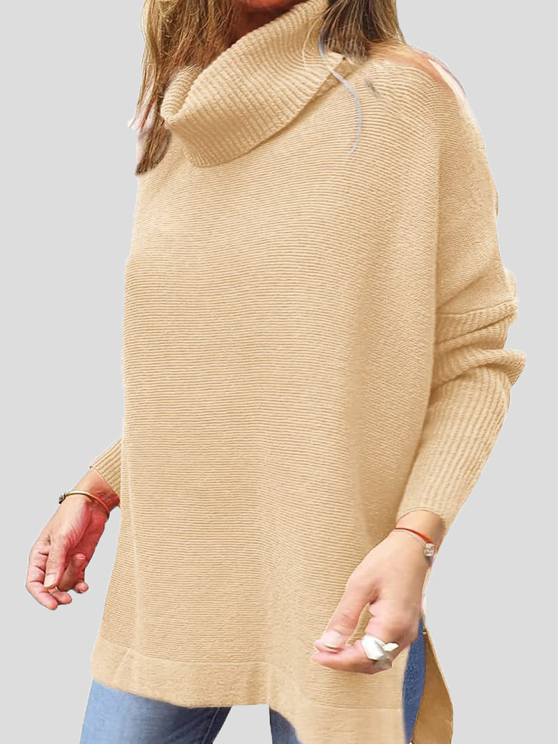 Women's Sweaters Turtleneck Pullover Long Sleeve Split Sweater