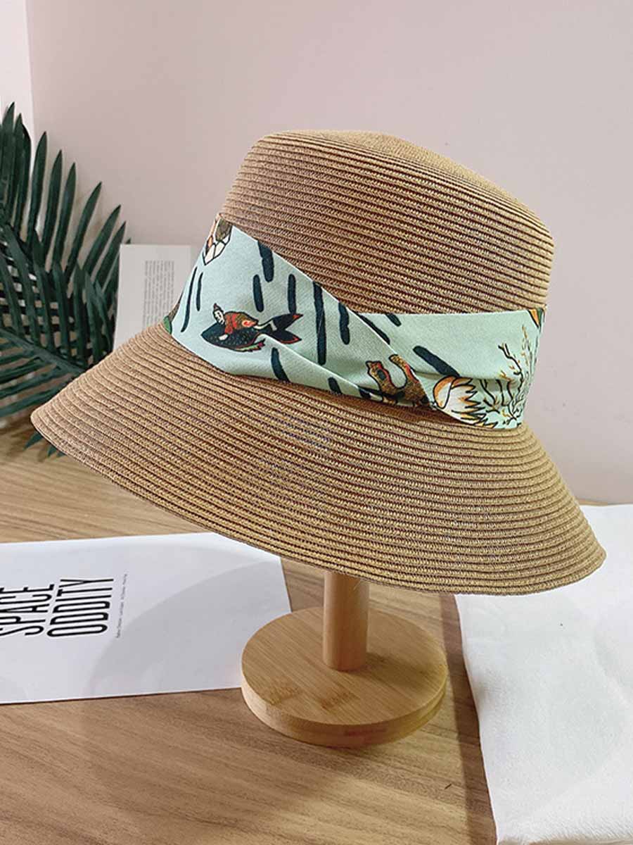 Women's Sun Straw Hats UV Protection Hats UPF 50 with Mermaid Strap