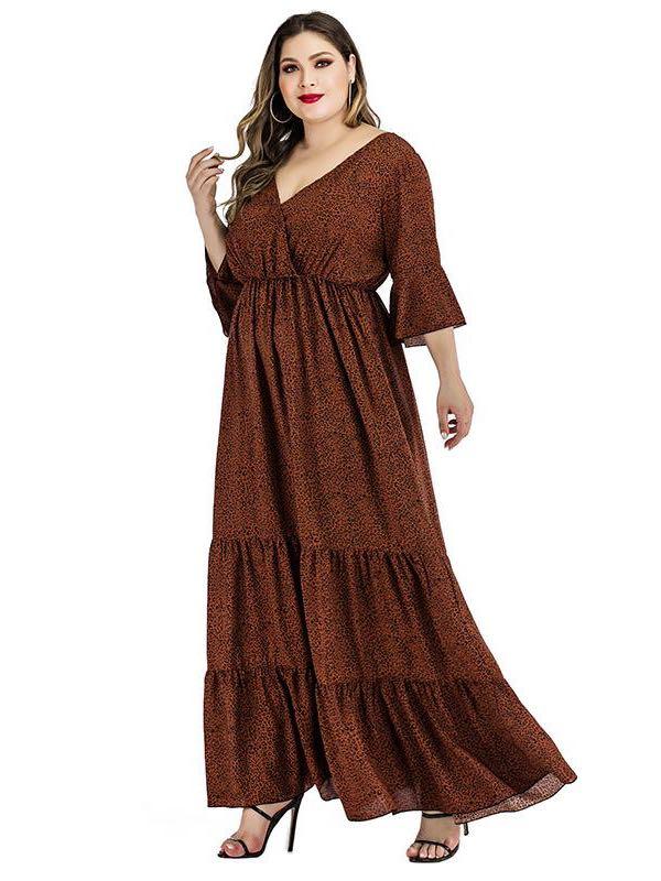 Women's V Neck Long Sleeve Dress