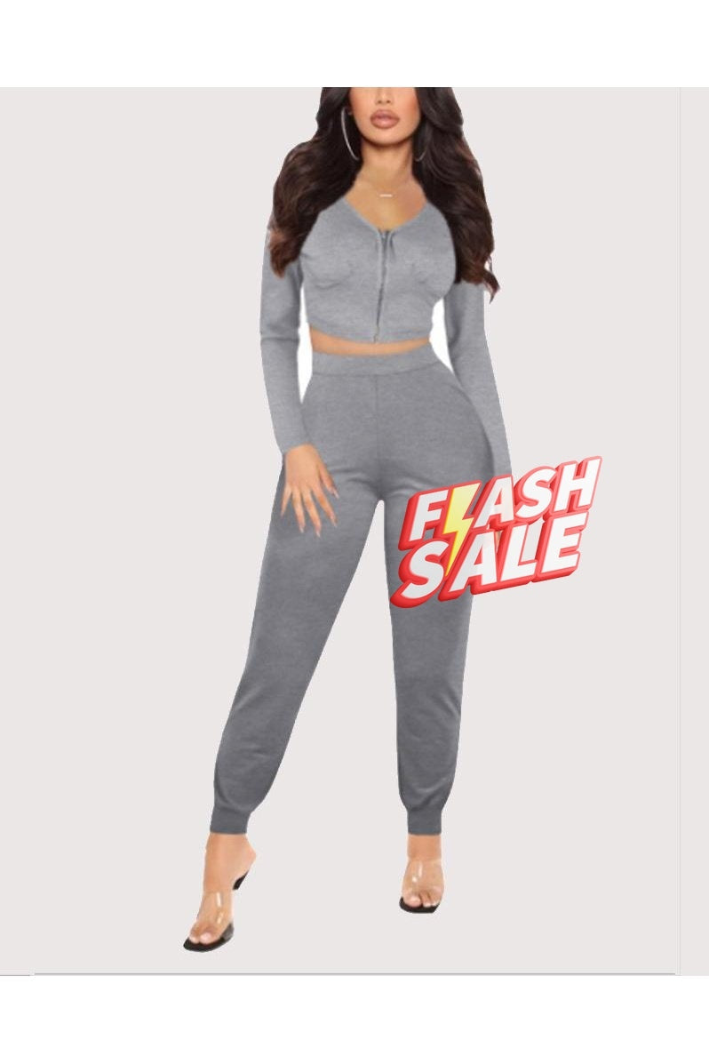 Zip Up Front Long Sleeve Top & Pants Set