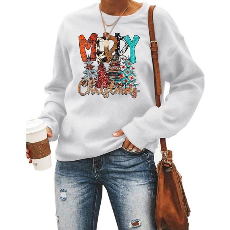 Women's Tops Round Neck Long Sleeve Printed Pullover Christmas Sweatshirt