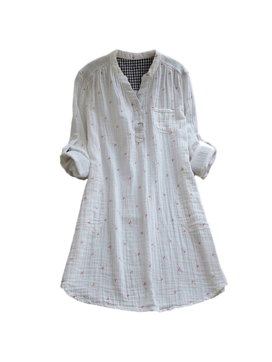 Womens Tops Vintage Long Sleeve Blouse Shirt