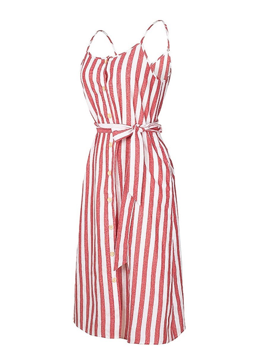 Womens Slip Dress Elegant Stripe Spaghetti Strap Dress