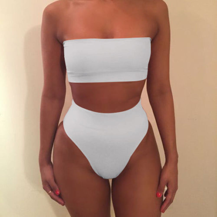 Women's Swimwear Sexy Solid Color Tube Top Split Two-Piece Swimsuit