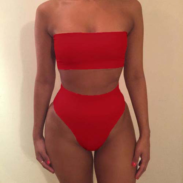 Women's Swimwear Sexy Solid Color Tube Top Split Two-Piece Swimsuit