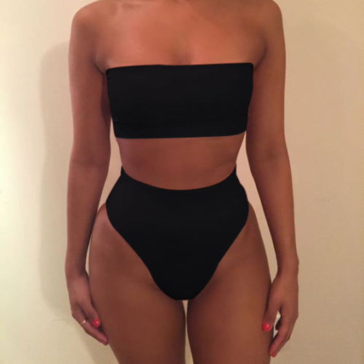 Women's Swimwear Sexy Solid Color Tube Top Split Two-Piece Swimsuit