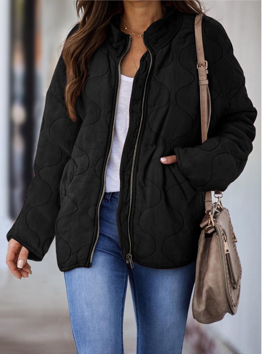 Women's Winter Jacket Stand-up Collar Pockets Long Sleeve Loose Coats