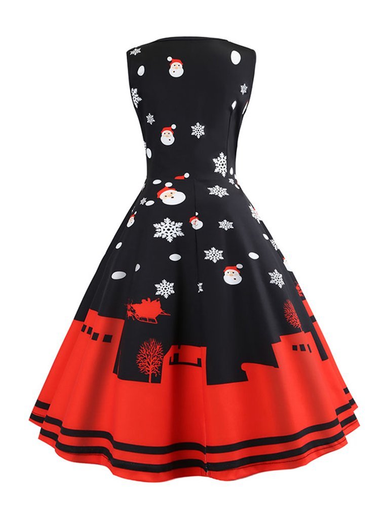 Womens Christmas Dress Floral Slim Sleeveless Elegant Festival Dress