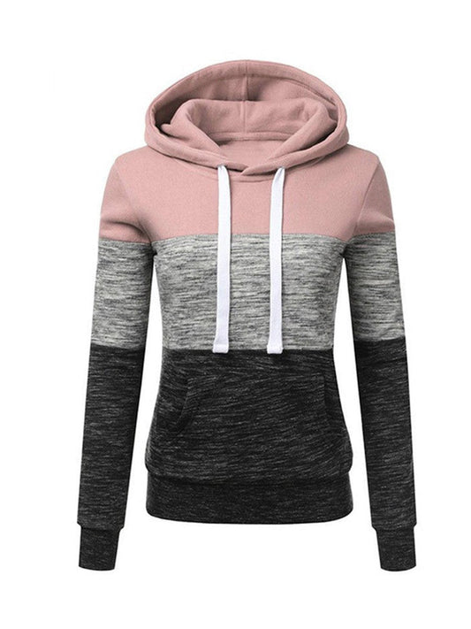 Women's Sports Hoodie Color Patchwork Long Sleeve Pullover Hoodie