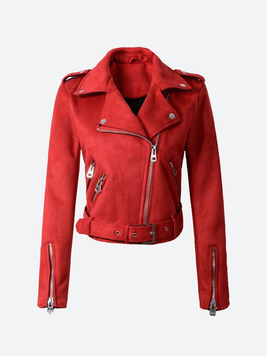 Womens Short Jacket Faux Leather Zipper Motorcycle Biker Jacket